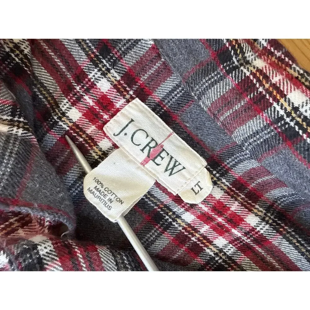 J. Crew Vintage Oarsman Red Gray Plaid Flannel Shirt Size Large Tall